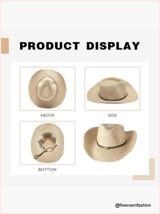 Foldable Straw Cowboy Hat Wide Brim Western Sun Hat Travel Beach